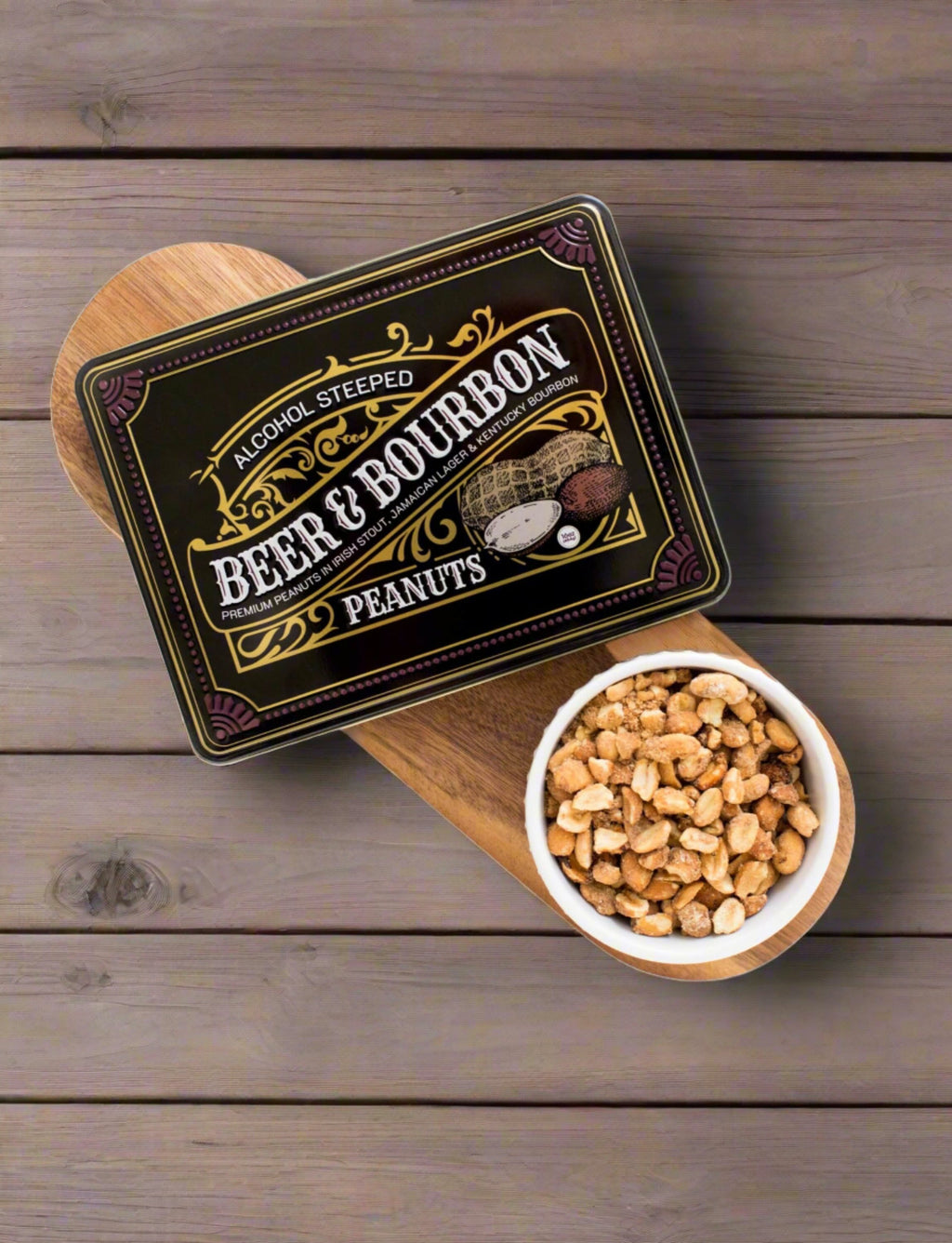 Beer & Bourbon Liquor Peanuts Gift Tin – Gourmet Snack Trio