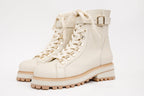 The Belgrano Cream Leather Lace-Up Ankle Women Boot With a Side Zipper