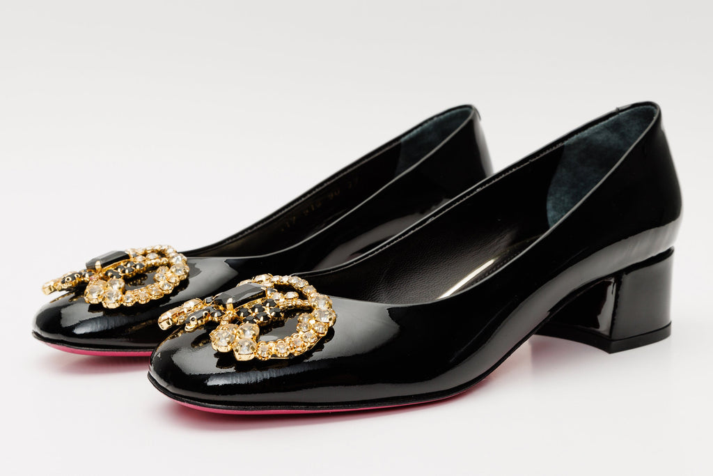 The Foggia Black Leather Block Heel Pump Women Shoe