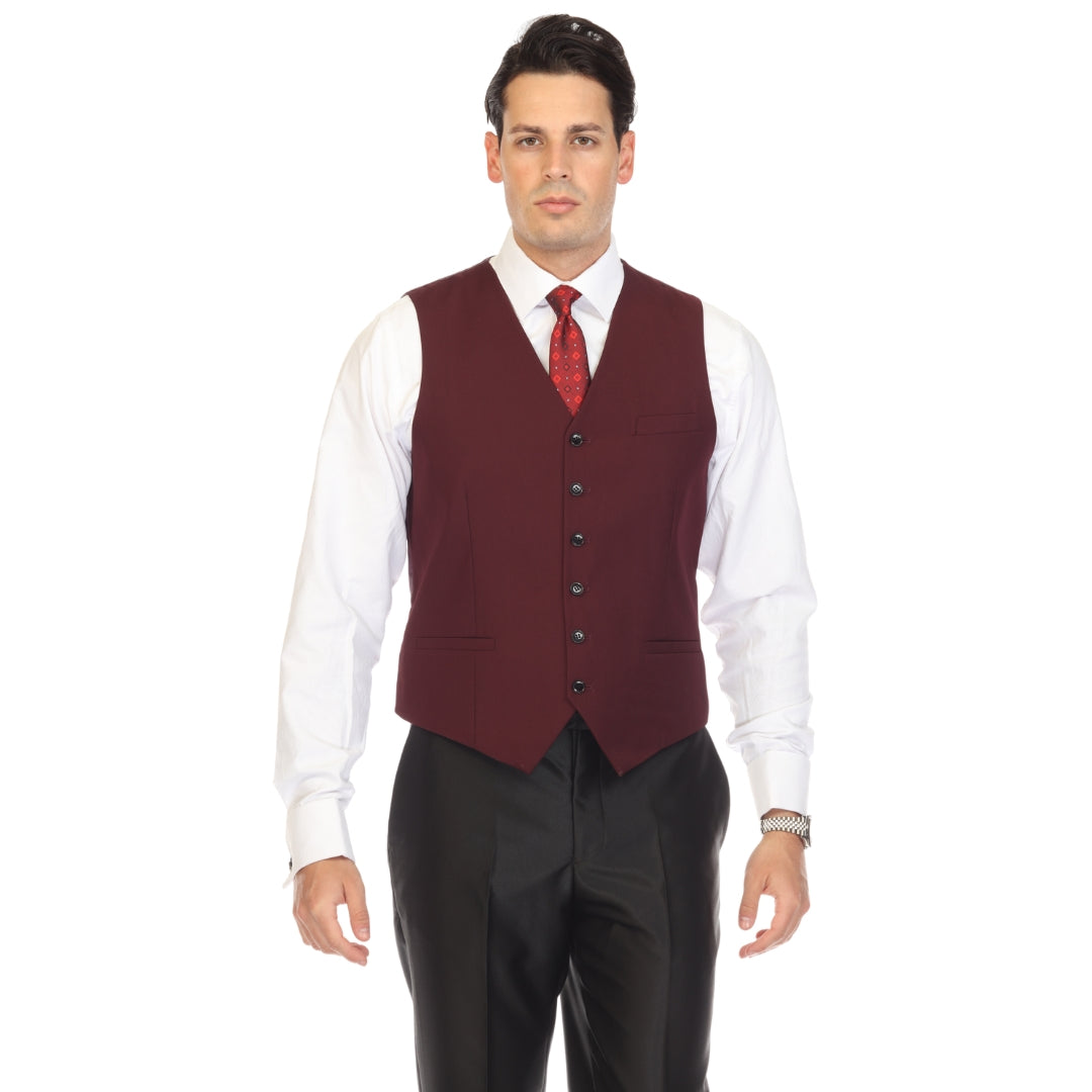 Men's Burgundy Vest - Solo Adjustable Suit Vest & Waistcoat for Wedding, Groomsmen & Prom, Sizes 36-52 | Ferrecci