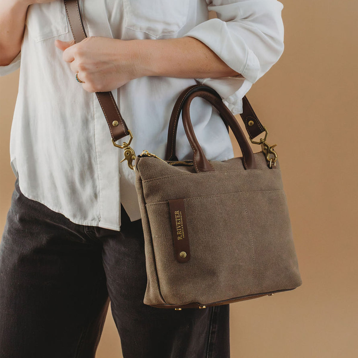 Dot Tote | Chocolate Washed Canvas + Brown Leather