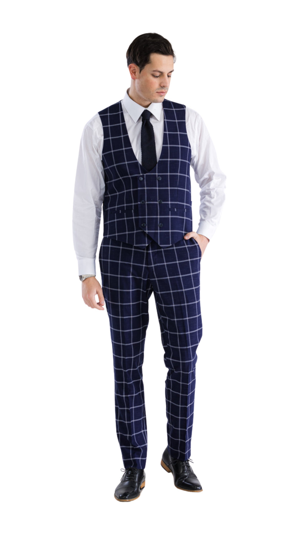 Copper Navy 3pc Slim Fit Notch Lapel Suit with Double Breasted Vest