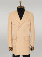 Metal Buttons Wool Cashmere Cream Men Double Breasted Coat - Wessi