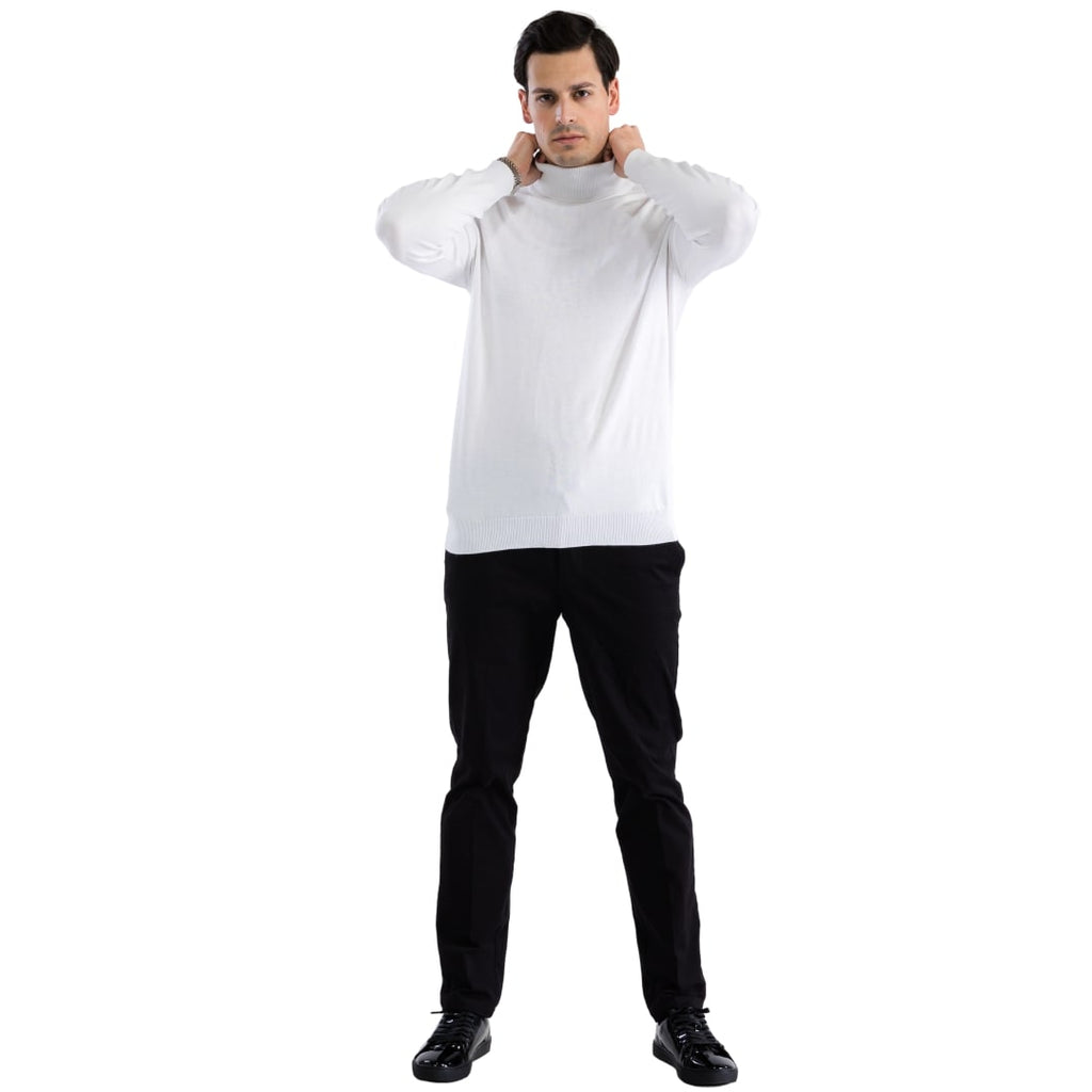 Mens White Pullover Turtleneck Sweater