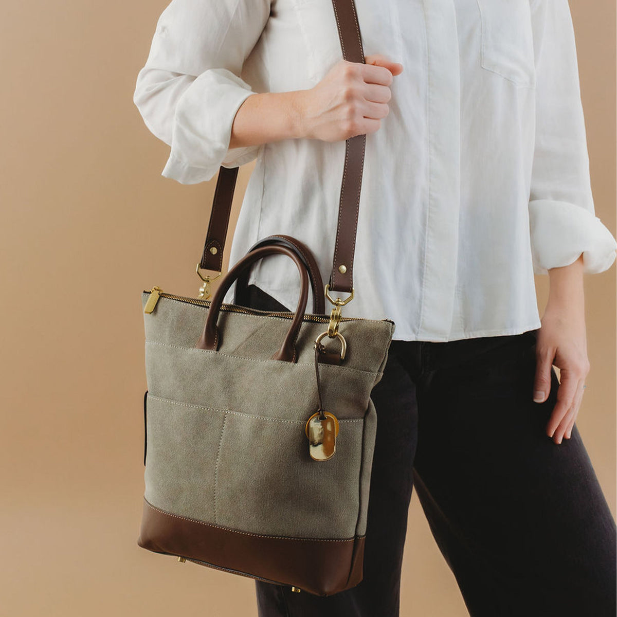 Otto Tote | Fatigue Washed Canvas + Brown Leather