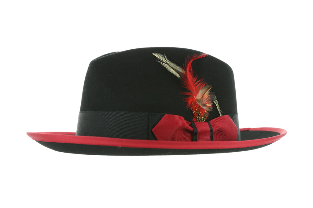 Ferrecci Jacob Trilby Soft 100% Australian Wool Felt Body With Removable Feather Red Black Hat Great for Travel
