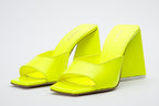 The Butterfly Block Heel Neon Yellow Patent Leather Sandal Final Sale!