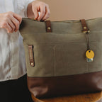 Harriet Tote Bag | Fatigue Washed Canvas + Brown Leather