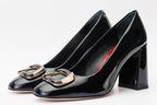 The Ferrara Black Patent Leather Block Heel Pump Women Shoe