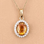 1.78 Carat Genuine Yellow Sapphire and White Diamond 14K Yellow Gold Pendant