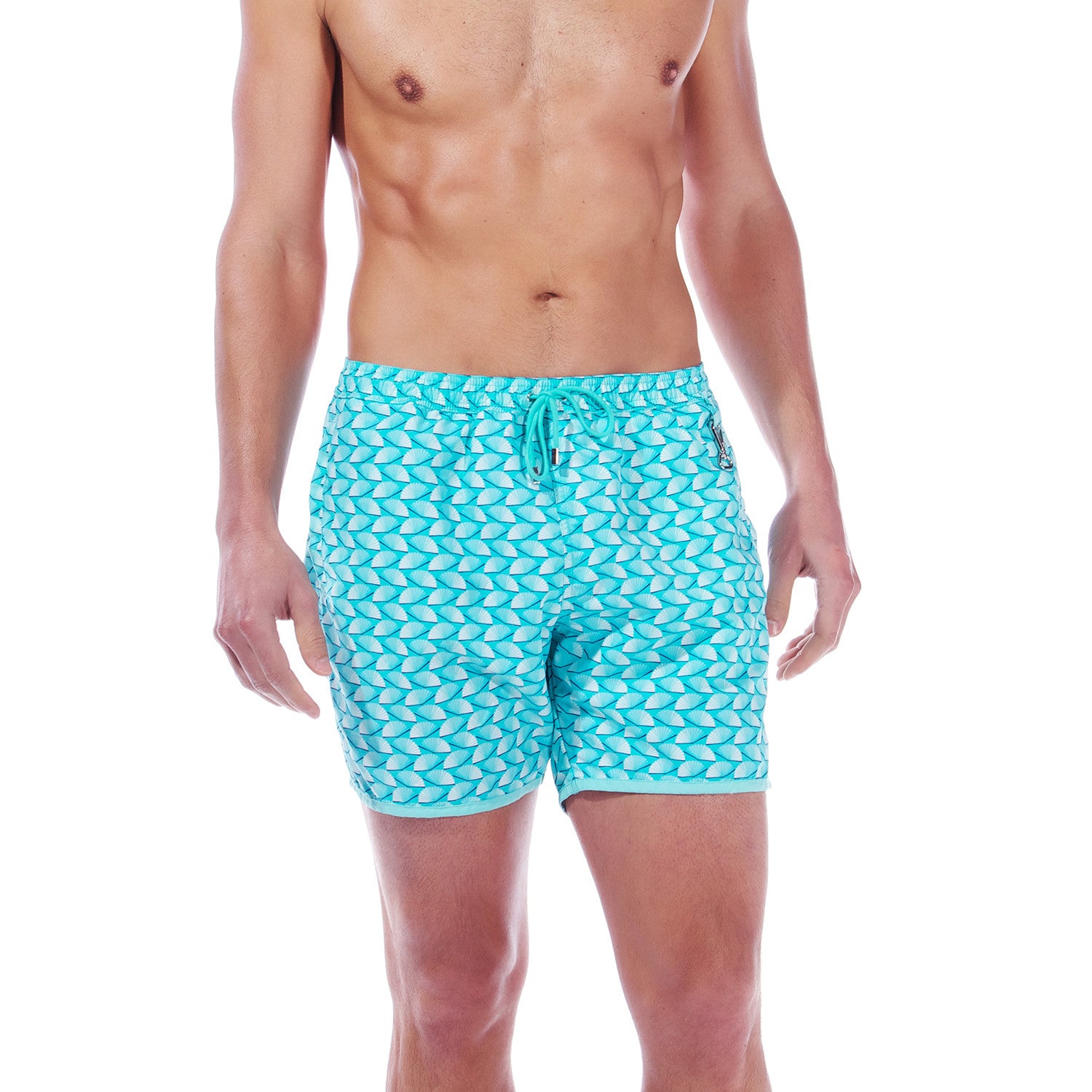 Paris Beach Fan Print Swim Trunks // Turquoise