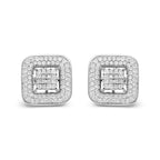 10K White Gold 1.0 Cttw Round and Princess Cut Diamond Composite Open Halo Stud Earrings (H-I Color, SI1-SI2 Clarity)