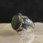 925 Sterling Silver Genuine Labradorite Stone Claw Shape Ring