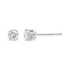 AGS Certified 14K White Gold 1.0 Cttw 4-Prong Set Brilliant Round-Cut Solitaire Diamond Push Back Stud Earrings (F-G Color, SI2-I1 Clarity)