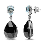 18K White Gold 1/5 Cttw Diamond with Pear Cut Sky Blue Topaz and Pear-Cut Black Onyx Gemstone Dangle Earring (G-H Color, SI1-SI2 Clarity)