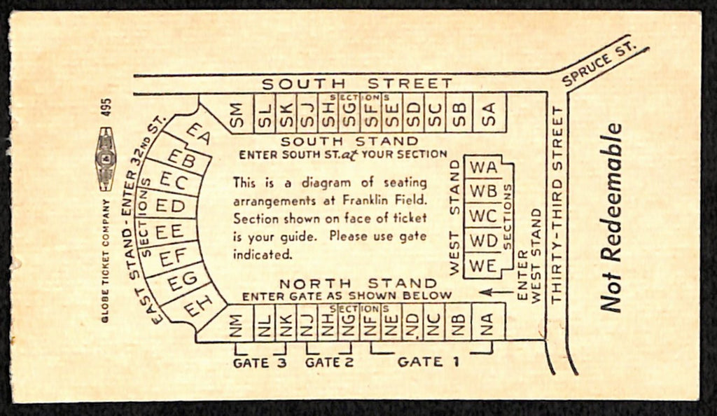 November 13th, 1954 Army vs Penn College Football Game Ticket Stub 189874