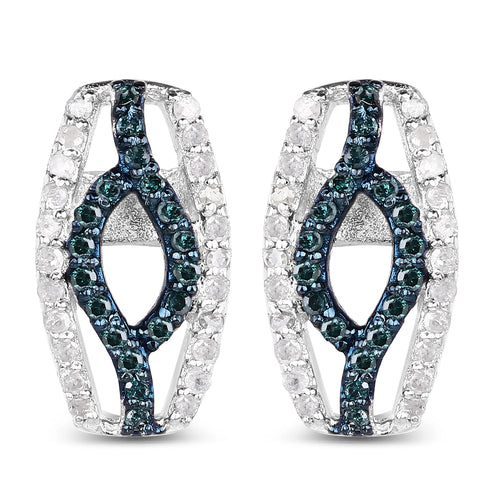 0.42 Carat Genuine Blue Diamond & White Diamond .925 Sterling Silver Earrings