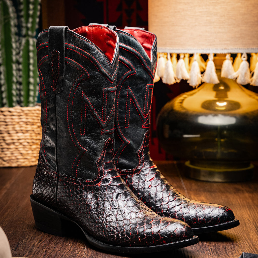 Western Collection Kansas // Python Leather Cowboy Boot // Black Cherry