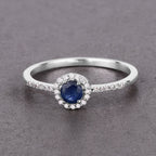 0.38 Carat Genuine Blue Sapphire and White Diamond 14K White Gold Ring