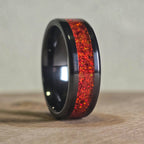 Black Carbide Ring // with Red Crimson Opal // 8mm Width