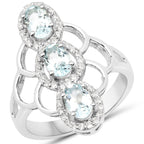 1.54 Carat Genuine Aquamarine and White Zircon .925 Sterling Silver Ring