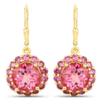 10.74 Carat Genuine Pink Topaz and Rhodolite Garnet .925 Sterling Silver Earrings