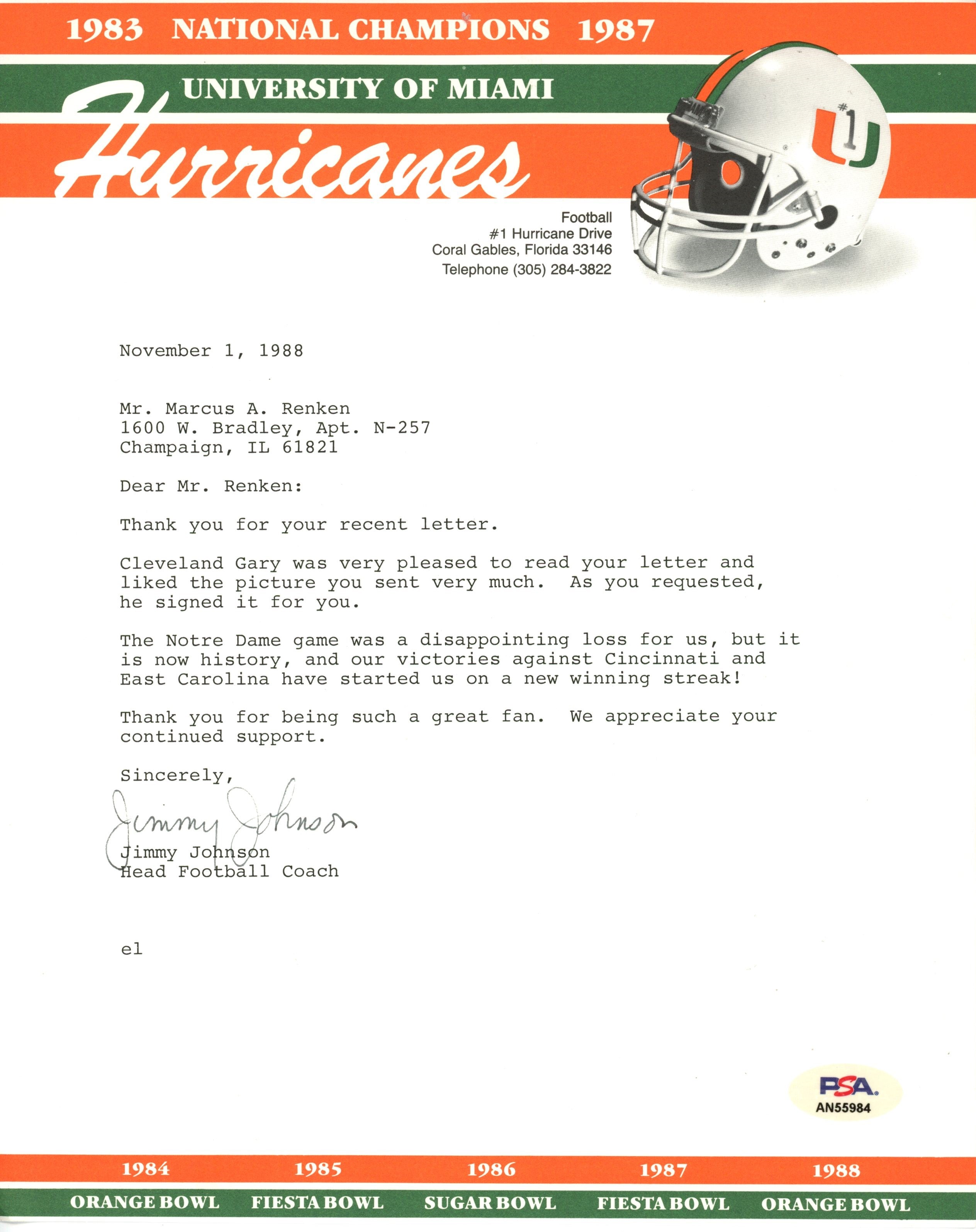 Jimmy Johnson HOF Signed/Auto TLS Miami Dolphins PSA/DNA 188121
