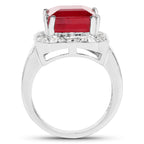 6.36 Carat Glass Filled Ruby and White Topaz .925 Sterling Silver Ring