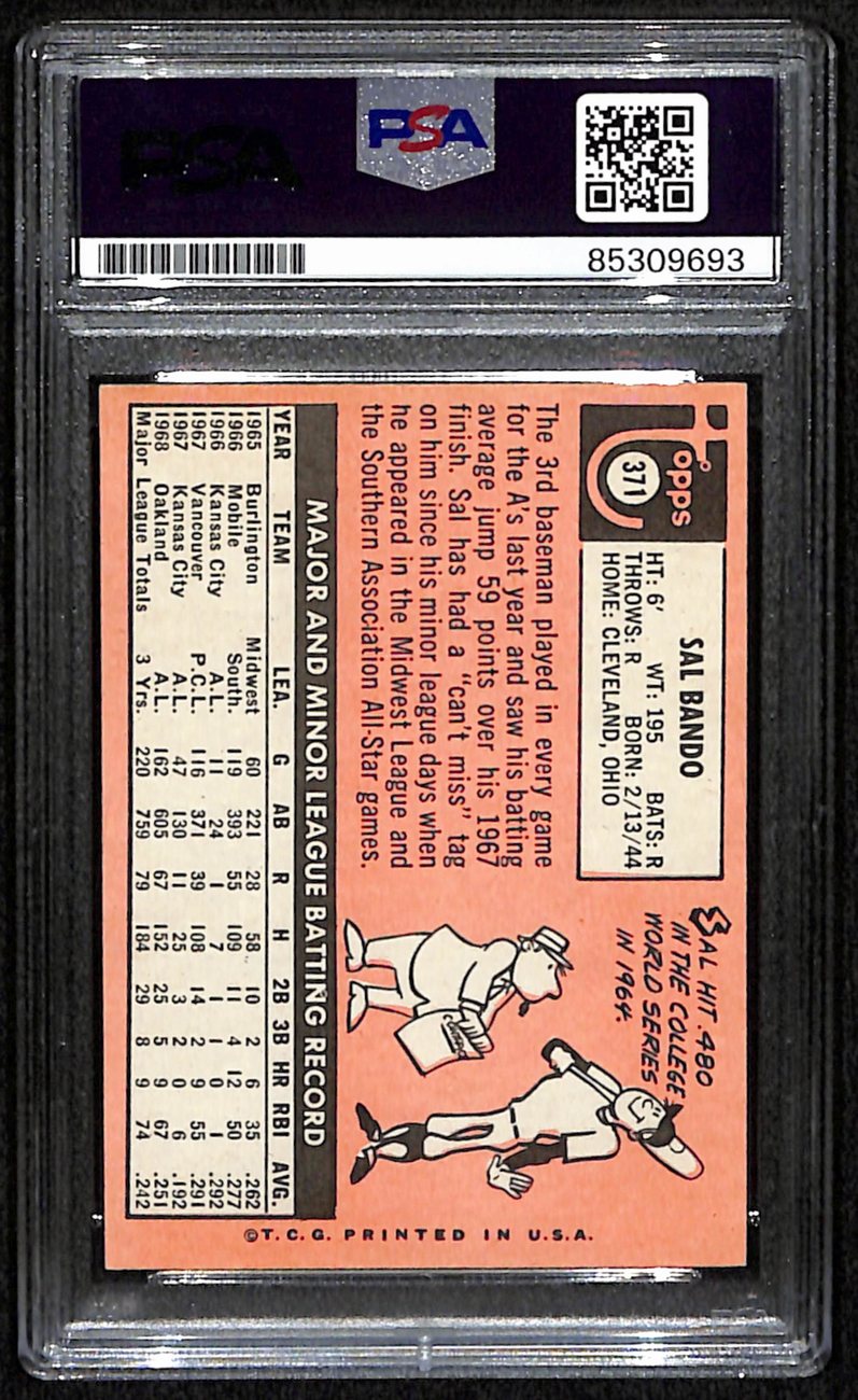Sal Bando Signed/Autographed 1969 Topps Card #371 Oakland A's PSA/DNA 190674