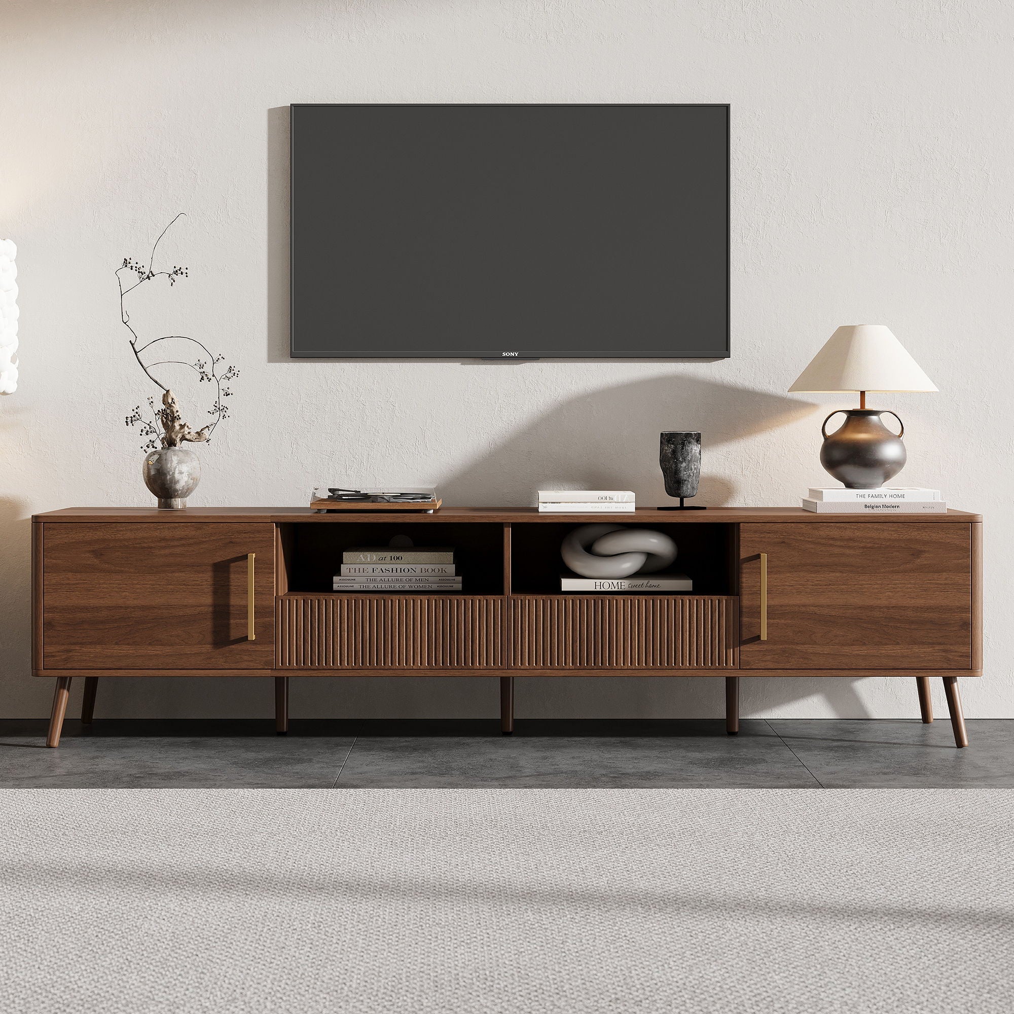 TV Stand For TVs Up To 85" With Soft-Close Doors - Walnut