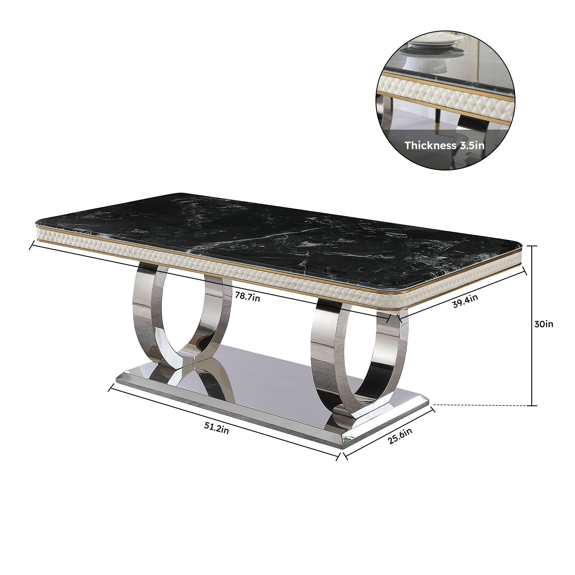 Luxury Modern Dining Table With Faux Marble Top And Dual - Black