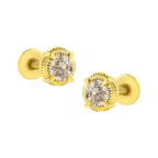 14K Yellow Gold Plated .925 Sterling Silver 1.0 Cttw Round Brilliant Cut Diamond Solitaire Milgrain Stud Earrings (K-L Color, I2-I3 Clarity)