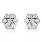 14K White Gold 1/2 Cttw Prong Set Round-Cut Diamond Flower Stud Earring (H-I Color, I1-I2 Clarity)
