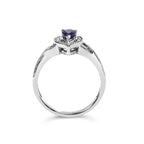 .925 Sterling Silver 6x4mm Pear Sapphire Gemstone with Diamond Accent Fashion Halo Ring (H-I Color, SI1-SI2 Clarity) - Size 7