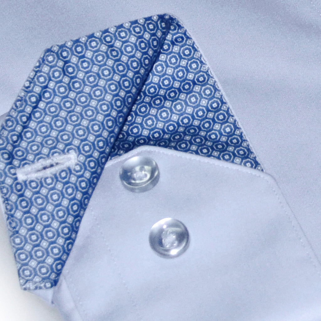 Contrast Collar & Cuff Button Up // Light Blue + Blue Dots Trim