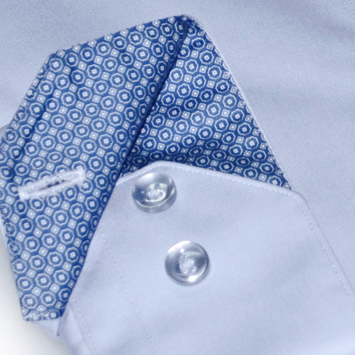 Contrast Collar & Cuff Button Up // Light Blue + Blue Dots Trim