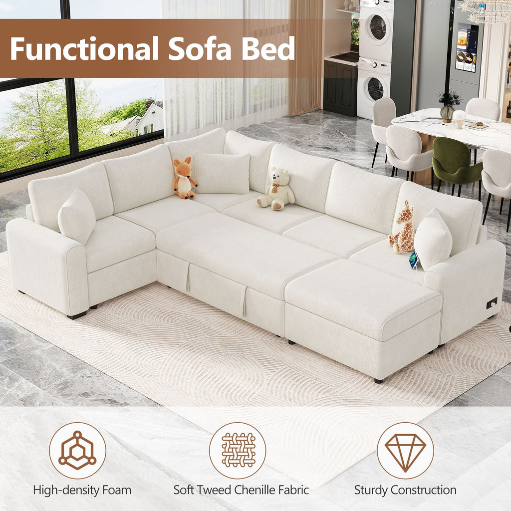 Sectional Sofa Pull-Out Sofa Bed Sleeper With A Storage Ottoman