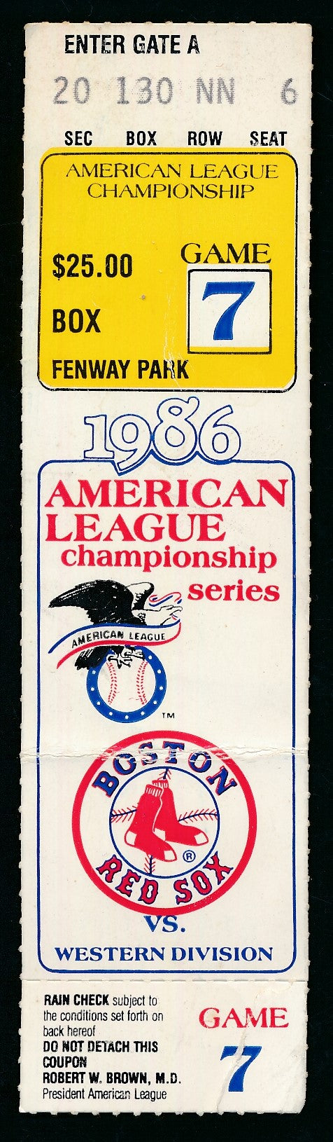 1986 ALCS Game 7 Full Ticket Boston Red Sox vs. California Angels 188185