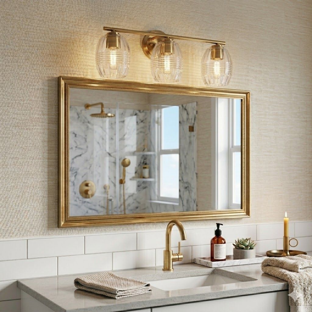 Luster - 3 Lights Vanity With Clear Wall Lamp Satin - Clear / Gold