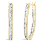 10K Yellow Gold 1.00 Cttw Round and Baguette-Cut Diamond U-Hoop Earrings (H-I Color, SI2-I1 Clarity)