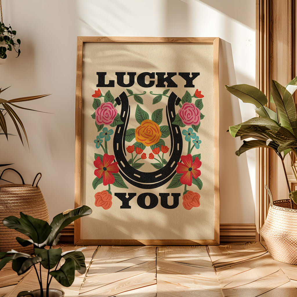 Lucky You Floral Horseshoe Art Print