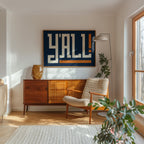 Y'all Typography Navy and Orange Wall Art Print Poster Decor