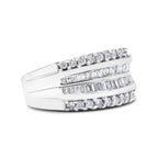 14K White Gold 1.00 Cttw Round and Baguette-Cut Diamond Modern Band Ring (H-I Color, SI2-I1 Clarity) - Ring Size 7
