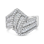 14K White Gold 1-1/2 Cttw Round and Baguette Diamond Bypass Cocktail Ring Band (H-I Color, SI1-SI2 Clarity) - Size 7