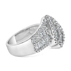 14K White Gold 1-1/2 Cttw Round and Baguette Diamond Bypass Cocktail Ring Band (H-I Color, SI1-SI2 Clarity) - Size 7