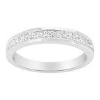 .925 Sterling Silver 1/2 Cttw Princess-Cut Diamond Channel-Set Half-Eternity Wedding or Anniversary Band Ring (H-I Color, I2 Clarity) - Size 6