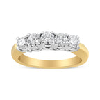 18K Yellow Gold 1.0 Cttw 4 Prong Set Round Cut Diamond Step up 5 Stone Ring Band (F-G Color, SI1-SI2 Clarity) - Size 6