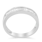 .925 Sterling Silver 1/3 Cttw Baguette Cut Diamond Channel Set Stackable Wedding Ring