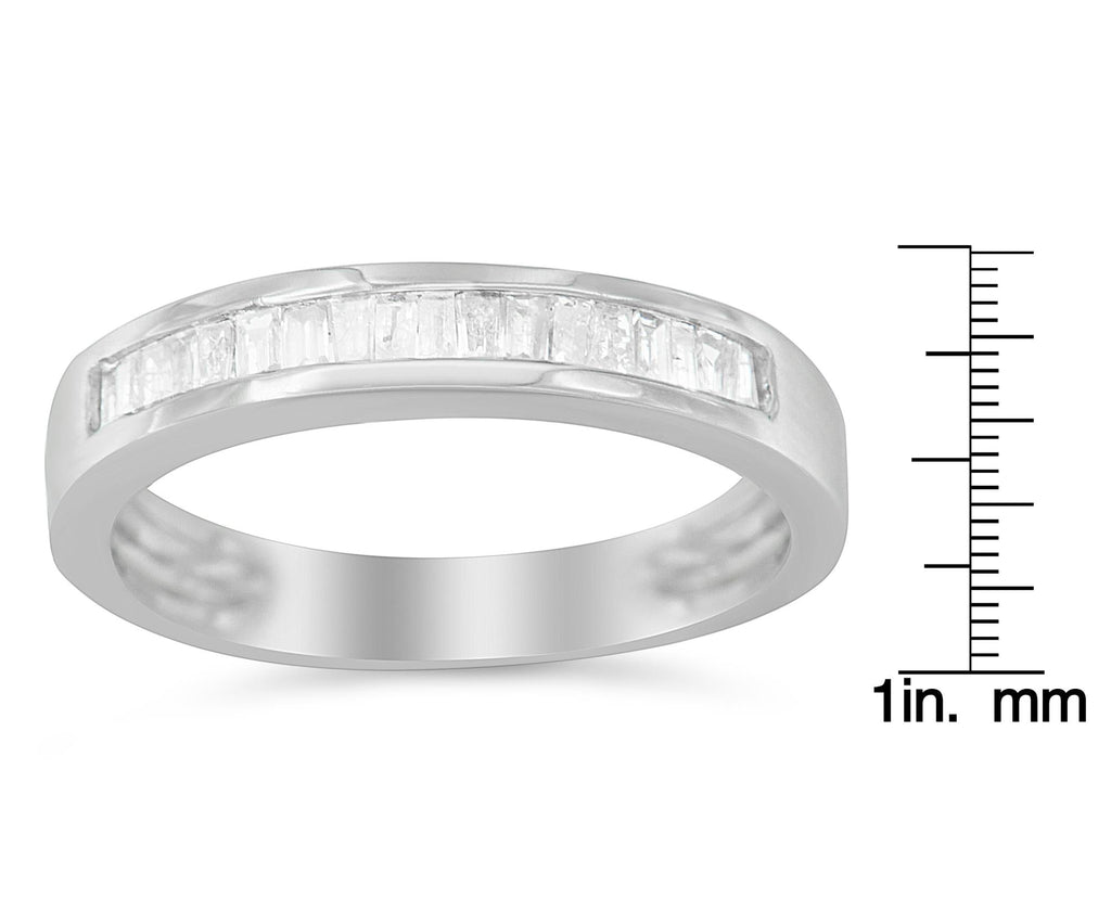 .925 Sterling Silver 1/3 Cttw Baguette Cut Diamond Channel Set Stackable Wedding Ring