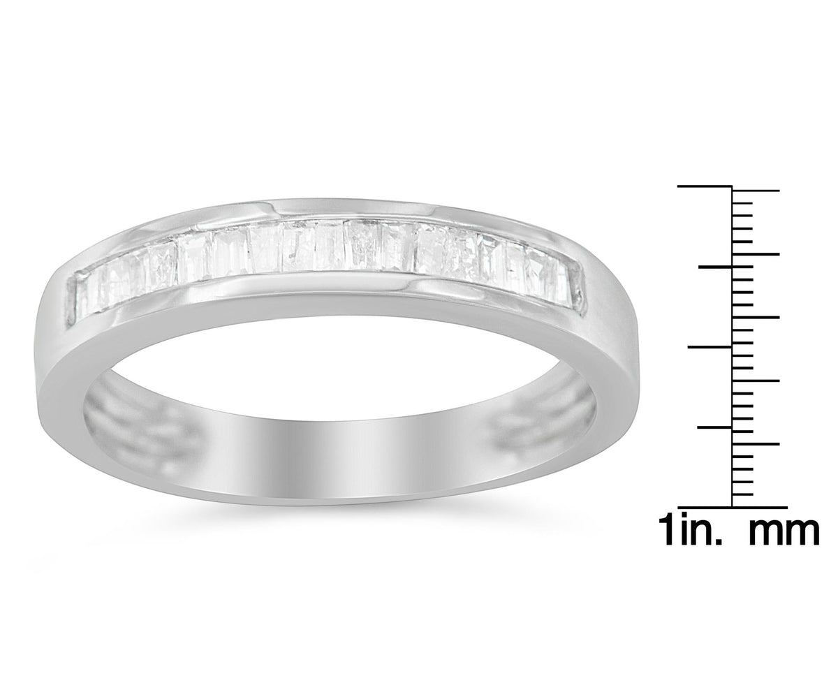 .925 Sterling Silver 1/3 Cttw Baguette Cut Diamond Channel Set Stackable Wedding Ring